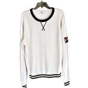Women's L Split59 Pride Sweatshirt White with Black Trim Pride Flag on Sleeve L